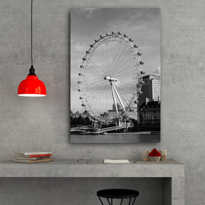Fine Art Metal Print, Black & White, London Eye, Ferris Wheel