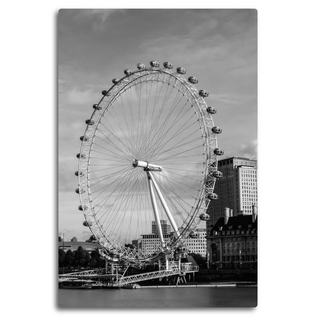 Fine Art Metal Print, Black & White, London Eye, Ferris Wheel