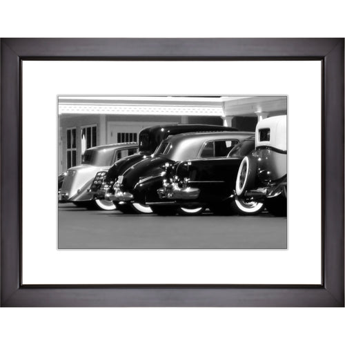 Framed Fine Art Print, Vintage Cars, Black and White