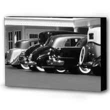 Load image into Gallery viewer, Black and White Antique Cars Canvas Print