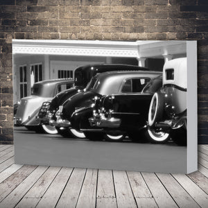 Fine Art Canvas Print, Black & White, Antique Cars