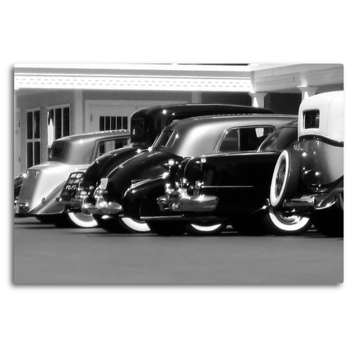 Fine Art Metal Print, Black & White, Antique Cars