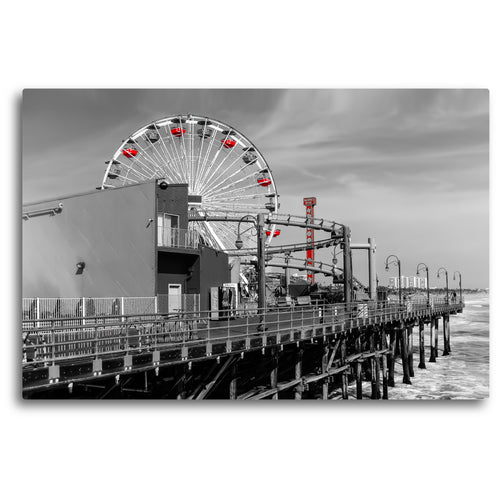 Fine Art Metal Print, Beach Photography, California, Santa Monica Pier, Ferris Wheel