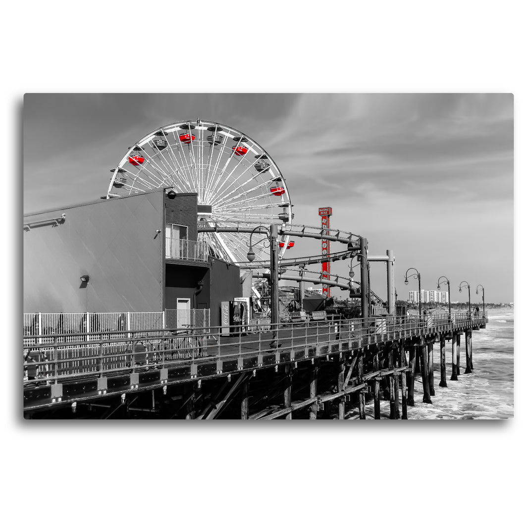 Fine Art Metal Print, Beach Photography, California, Santa Monica Pier, Ferris Wheel