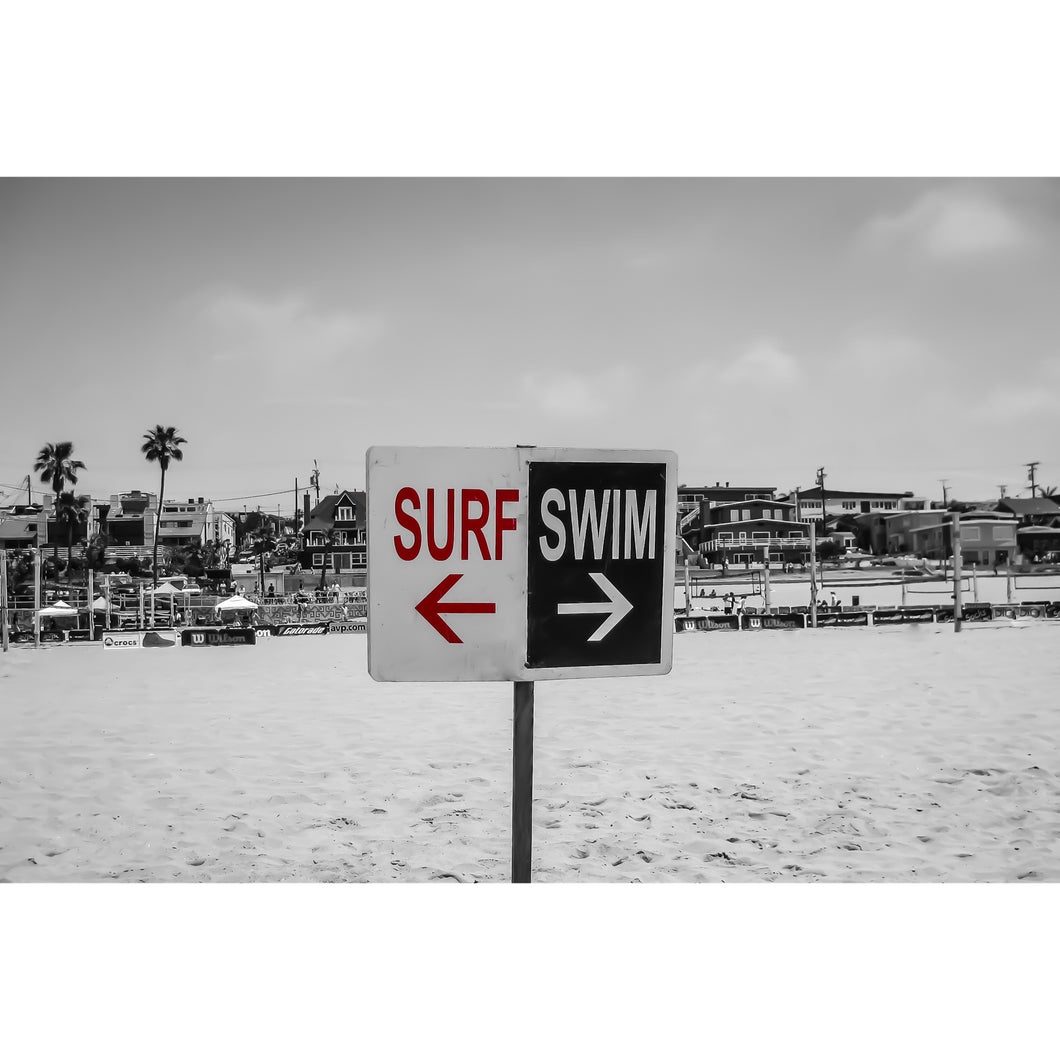 Fine Art Print, California, Beach, Surf Swim Sign