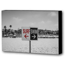 Load image into Gallery viewer, Fine Art Canvas Print, California, Beach, Surf Swim Sign
