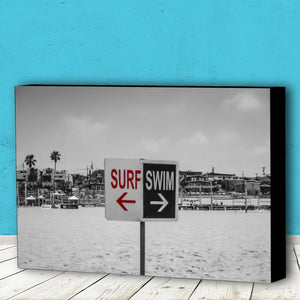 Fine Art Canvas Print, California, Beach, Surf Swim Sign