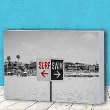 Load image into Gallery viewer, Fine Art Canvas Print, California, Beach, Surf Swim Sign