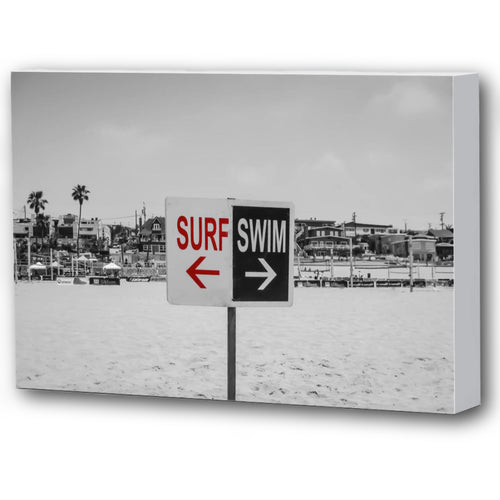 Fine Art Canvas Print, California, Beach, Surf Swim Sign